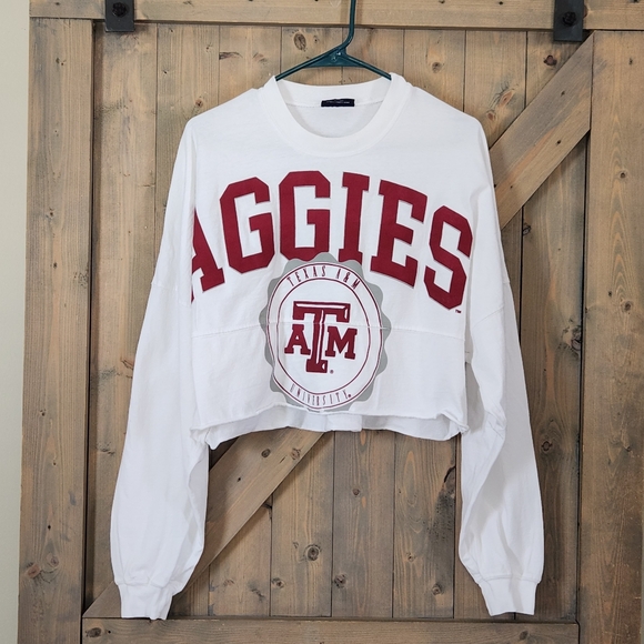 Spirit Jersey Aggies Texas A&M Oversized Cropped Long Sleeve Top Small - Picture 1 of 7